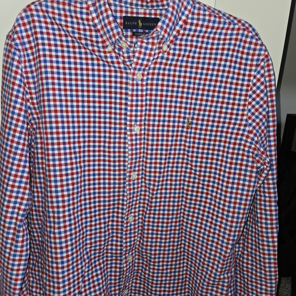 Ralph Lauren Men's Red and Blue Checkered Shirt